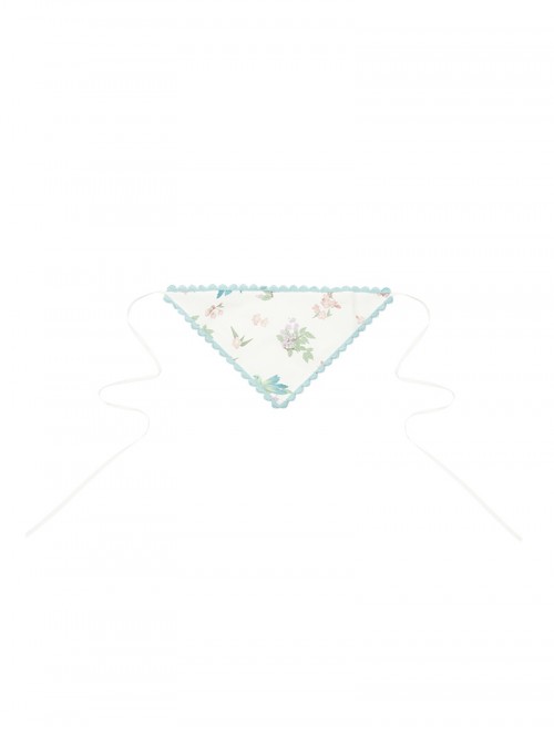Fresh Pastoral Pink Green Flower Bird Pattern Print Edge Clip Ribbon Sweet Lolita Triangle Scarf