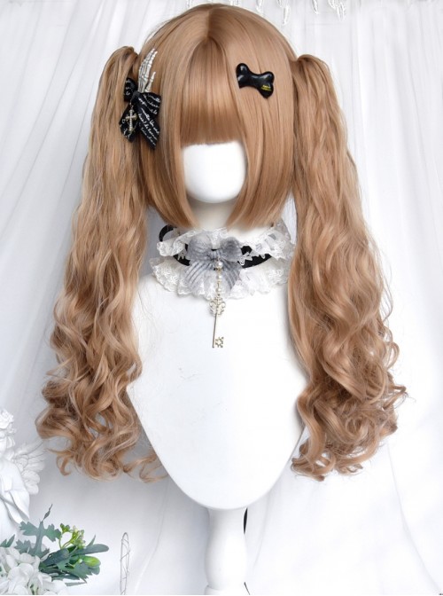 Fantasy Star Series Flaxen Golden Bangs Princess Little Witch Curly Sweet Lolita Double Ponytail Wig