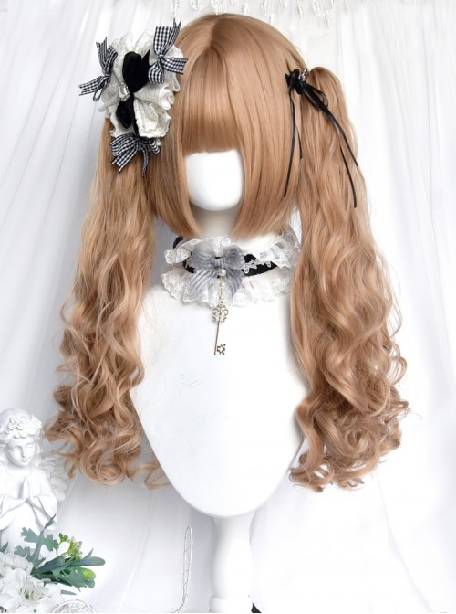 Fantasy Star Series Flaxen Golden Bangs Princess Little Witch Curly Sweet Lolita Double Ponytail Wig