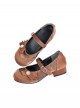 Round Bowknot Series Exquisite Cute Button Design Bowknot Decoration French Round Toe Thick Heel Sweet Lolita Low Heel Leather Shoes