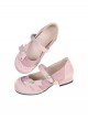 Round Bowknot Series Exquisite Cute Button Design Bowknot Decoration French Round Toe Thick Heel Sweet Lolita Low Heel Leather Shoes
