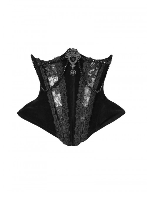 Love Magic Box Series Black Velvet Bead Chain Floral Lace Fishbone Corset Halloween Gothic Waistband