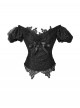 Love Magic Box Series Edwardian Antique Black Lace Beaded Embroidery Bowknot One Shoulder Bubble Mesh Short Sleeve Halloween Gothic Top