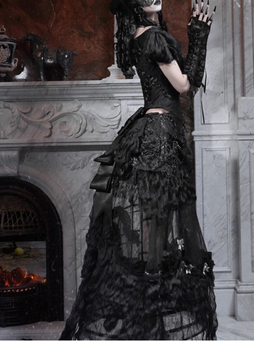 Love Magic Box Series Black Multi-Layer Circular Lace Support French Halloween Gothic Birdcage Petticoat