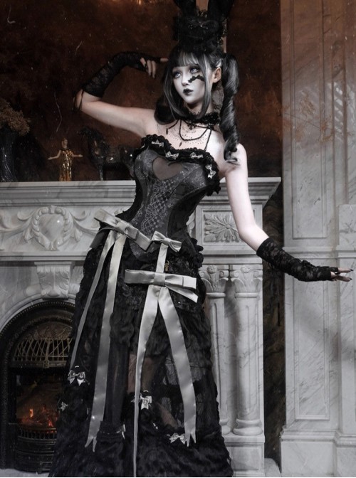 Love Magic Box Series Black Multi-Layer Circular Lace Support French Halloween Gothic Birdcage Petticoat