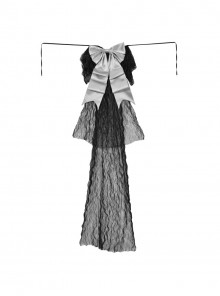 Love Magic Box Series Retro French Black Mesh Lace Oversized Velvet Bowknot Gothic Detachable Long Tail