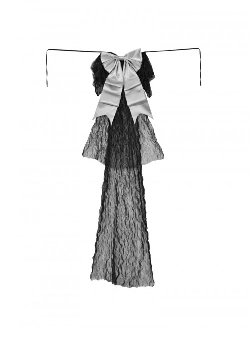 Love Magic Box Series Retro French Black Mesh Lace Oversized Velvet Bowknot Gothic Detachable Long Tail
