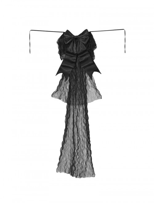 Love Magic Box Series Retro French Black Mesh Lace Oversized Velvet Bowknot Gothic Detachable Long Tail