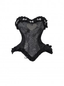 Love Magic Box Series Black Retro Heart Shape Mesh Lace Satin Bowknot Decoration Slim Halloween Gothic Fishbones Corset