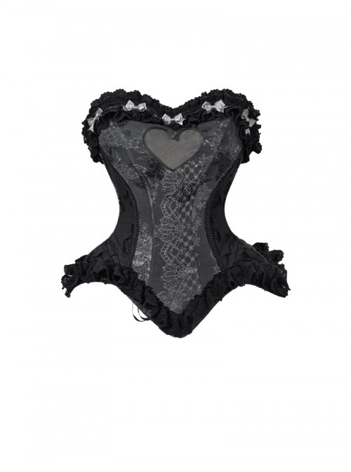 Love Magic Box Series Black Retro Heart Shape Mesh Lace Satin Bowknot Decoration Slim Halloween Gothic Fishbones Corset