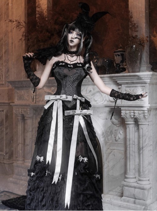 Love Magic Box Series Classic Romantic Dark Elegance Gray Velvet Bowknot Detachable Gothic Detachable Bowknot Set