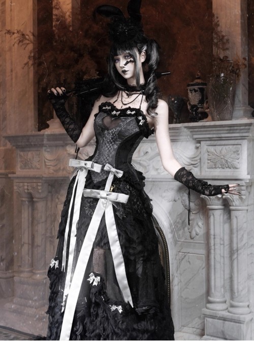 Love Magic Box Series Classic Romantic Dark Elegance Gray Velvet Bowknot Detachable Gothic Detachable Bowknot Set