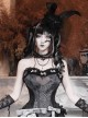 Love Magic Box Series Dark Black Beaded Chain Vintage Delicate Lace Sweet Bunny Ear Gothic Hat