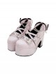 Icelandic Teardrop Series Pearl Rhinestone Decorated Bowknot Lace Trim Chunky Heel Platform Sweet Lolita High Heel Leather Shoes