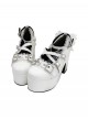 Icelandic Teardrop Series Pearl Rhinestone Decorated Bowknot Lace Trim Chunky Heel Platform Sweet Lolita High Heel Leather Shoes