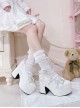 Icelandic Teardrop Series Pearl Rhinestone Decorated Bowknot Lace Trim Chunky Heel Platform Sweet Lolita High Heel Leather Shoes