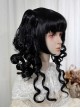 Versatile Nature Cute Black Roman Roll Tiger Mouth Clip Double Ponytail Rolled Sideburns Flat Bangs Sweet Lolita Wig