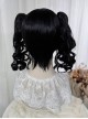 Versatile Nature Cute Black Roman Roll Tiger Mouth Clip Double Ponytail Rolled Sideburns Flat Bangs Sweet Lolita Wig