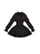 The Dreamless Series Elegant Black Lace Stand Up Collar Faux Two Piece Shawl Design Playful Ruffle Hem Gothic Lolita Style Long Sleeve Short Dress