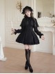 The Dreamless Series Elegant Black Lace Stand Up Collar Faux Two Piece Shawl Design Playful Ruffle Hem Gothic Lolita Style Long Sleeve Short Dress