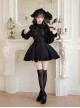 The Dreamless Series Elegant Black Lace Stand Up Collar Faux Two Piece Shawl Design Playful Ruffle Hem Gothic Lolita Style Long Sleeve Short Dress
