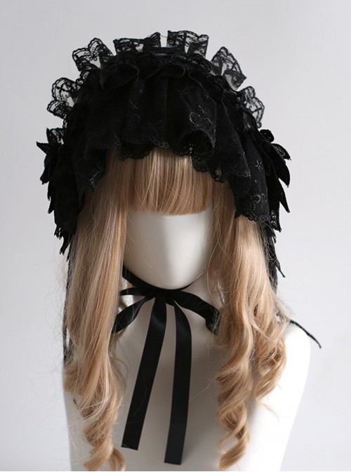 Handmade Dark Retro Lace Heart Embroidery Three-Dimensional Feather Decorative Ribbon Gothic Lolita Headband