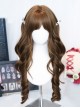 Japanese Style Warm Brown Vintage Daily Natural Blunt Bangs Sweet Lolita Long Curly Wig
