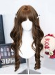 Japanese Style Warm Brown Vintage Daily Natural Blunt Bangs Sweet Lolita Long Curly Wig