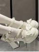 Cute Heart Shape Metal Buckle Pearl Chain Bowknot Round Sole Chunky Heel Platform Sweet Lolita High Heel Leather Shoes