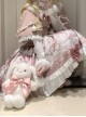 Dessert Cat Series Cute Pink White Strawberry Cat Print Bowknot Lace Pompom Decorations Sweet Lolita Cape Sleeveless Dress