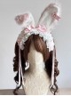 Cute Pink Plush Bunny Ears Pearl Diamond Polka Dot Bowknot Decoration Lace Ribbon Sweet Lolita Headband