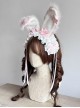 Cute Pink Plush Bunny Ears Pearl Diamond Polka Dot Bowknot Decoration Lace Ribbon Sweet Lolita Headband