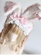 Cute Pink Plush Bunny Ears Pearl Diamond Polka Dot Bowknot Decoration Lace Ribbon Sweet Lolita Headband