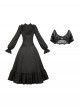 Day Night Series Elegant Retro Stand Collar Buttoned Binding Band Ruffle Hem Lace Classic Lolita Detachable Lace Shawl Long Sleeve Dress