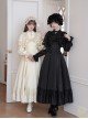 Day Night Series Elegant Retro Stand Collar Buttoned Binding Band Ruffle Hem Lace Classic Lolita Detachable Lace Shawl Long Sleeve Dress