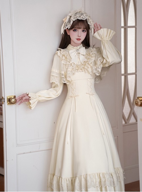 Elegant Vintage Apricot Pearl Teardrop Pendant Openwork Metal Decoration Classic Lolita Bowknot Brooch