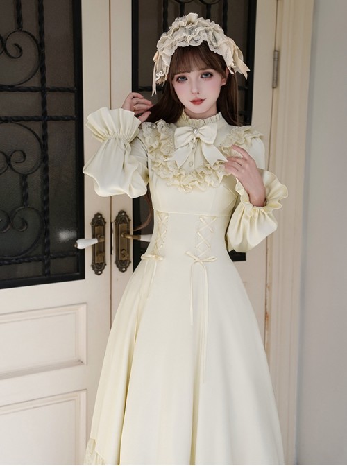 Elegant Vintage Apricot Pearl Teardrop Pendant Openwork Metal Decoration Classic Lolita Bowknot Brooch