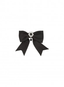 Mysterious Gorgeous Black Gemstone Silver Openwork Floral Decoration Teardrop Pendant Classic Lolita Bowknot Brooch