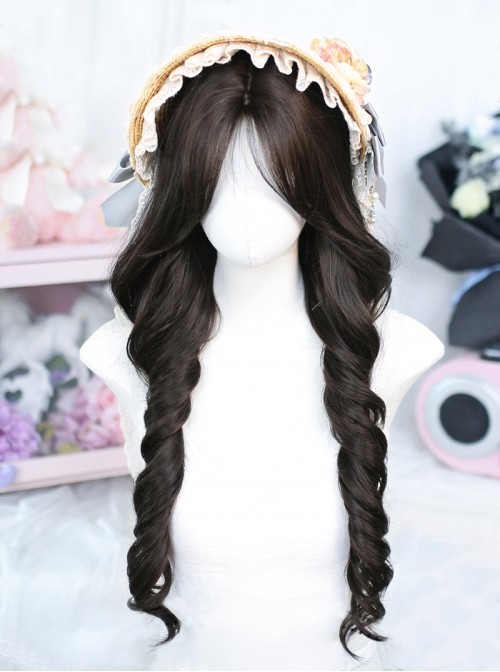 All Match Dark Brown Daily Natural Airy Bangs Classic Lolita Long Curly Wig