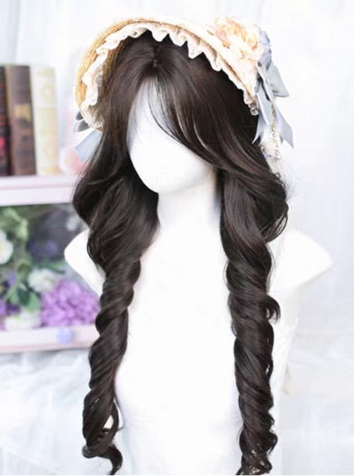 All Match Dark Brown Daily Natural Airy Bangs Classic Lolita Long Curly Wig