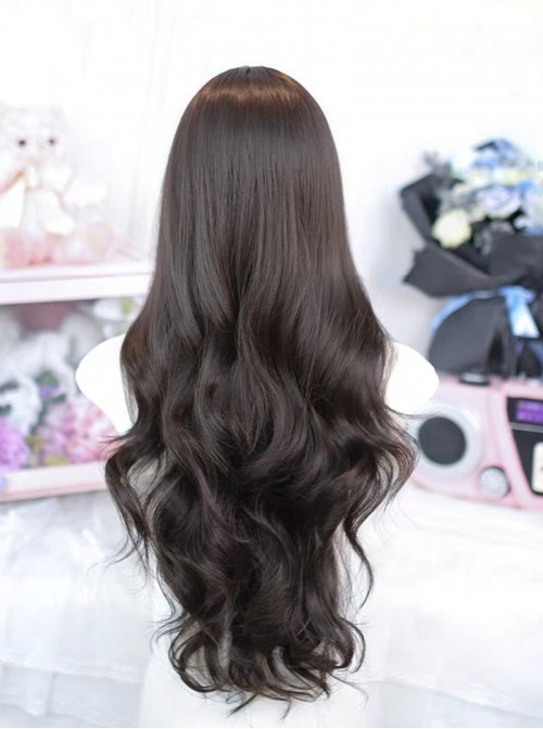 All Match Dark Brown Daily Natural Airy Bangs Classic Lolita Long Curly Wig