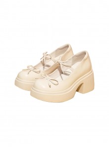 Cute Bowknot Decoration Round Toe Mary Jane Sweet Lolita High Heel Platform Leather Shoes