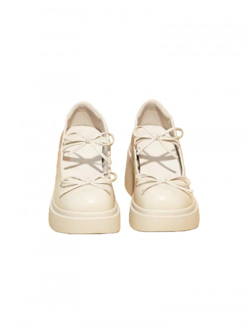 Cute Bowknot Decoration Round Toe Mary Jane Sweet Lolita High Heel Platform Leather Shoes