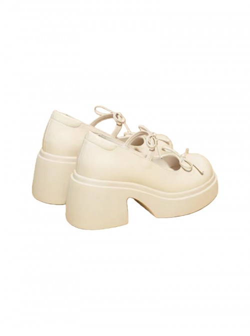 Cute Bowknot Decoration Round Toe Mary Jane Sweet Lolita High Heel Platform Leather Shoes