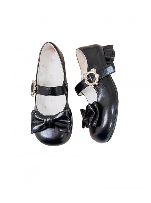Little Bear Cake Series Cute Bear Metal Buckle Bowknot Decoration Retro Mary Jane Mid Heel Round Toe Sweet Lolita Shoes