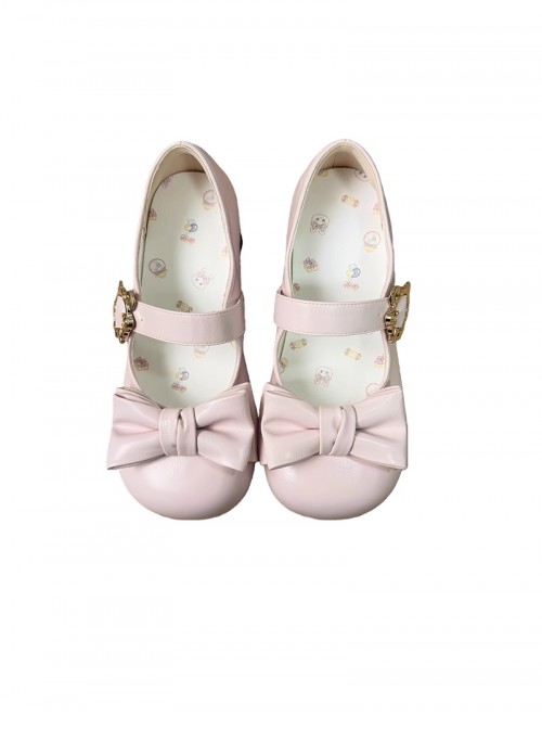Little Bear Cake Series Cute Bear Metal Buckle Bowknot Decoration Retro Mary Jane Mid Heel Round Toe Sweet Lolita Shoes