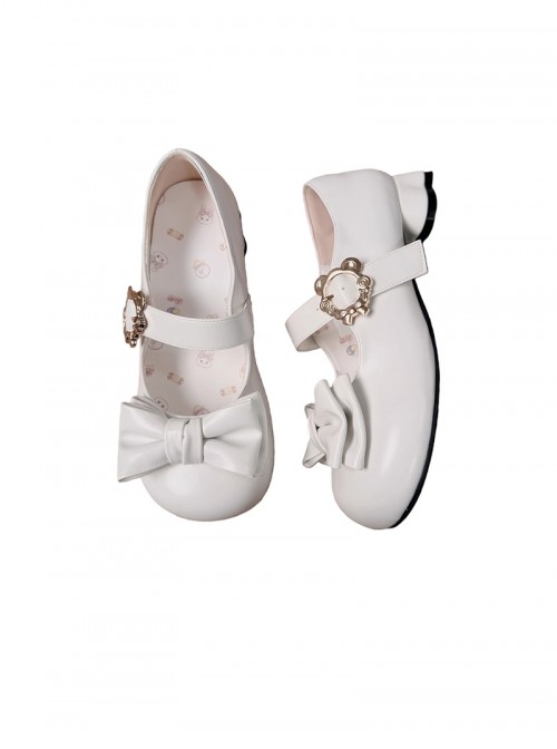 Little Bear Cake Series Cute Bear Metal Buckle Bowknot Decoration Retro Mary Jane Mid Heel Round Toe Sweet Lolita Shoes