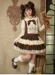 Frosting Fairy Tale Series Cute Doll Retro Brown Beige Lamb Rabbit Sweet Lolita Long Sleeve Short Dress Bowknot Brooch Belt Embroidery Brooch Set