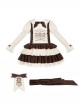Frosting Fairy Tale Series Cute Doll Retro Brown Beige Lamb Rabbit Sweet Lolita Long Sleeve Short Dress Bowknot Brooch Belt Embroidery Brooch Set