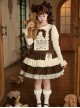 Frosting Fairy Tale Series Cute Doll Retro Brown Beige Lamb Rabbit Sweet Lolita Long Sleeve Short Dress Bowknot Brooch Belt Embroidery Brooch Set